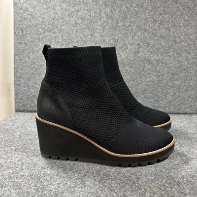 Eileen Fisher Quill Knit & Leather  Wedge Boots Black Size 9 - Image 1 of 4