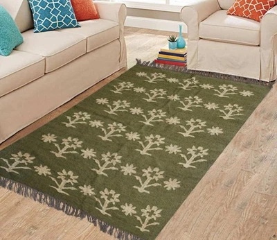 Kilim Wool & Jute Area Rug Handcrafted Boho Style Living Room Rug - Image 1 of 4