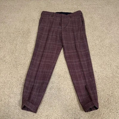 Paul Smith Pants Mens 30 Burgundy Red Plaid Dress Trousers Glen Check Tailored - Image 1 of 4