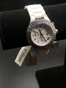 DKNY Silver-tone Glitz White Ceramic Chronograph Watch NY4985 - Picture 1 of 10