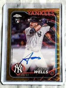 Austin Wells RC 2024 Topps Chrome Gold Wave Refractor Rookie Auto 35/50 Yankees  - Bild 1 von 2