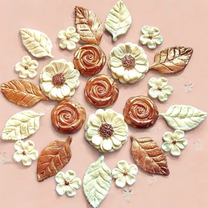 Rose Gold BOUQUET Edible Sugar Paste Flower Leaves Cup Cake Decorations Topper - Picture 1 of 10