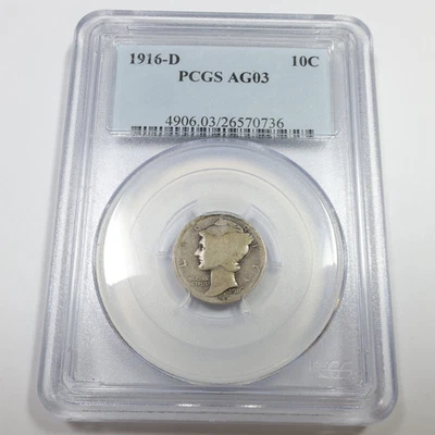 1916 D ANACS AG3 - Silver Mercury Dime 10c US Coin #57921A - Image 1 of 4