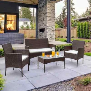 4 Pieces Outdoor Patio Furniture Sets Sectional Sofa Rattan Chair Wicker Set - Picture 1 of 1