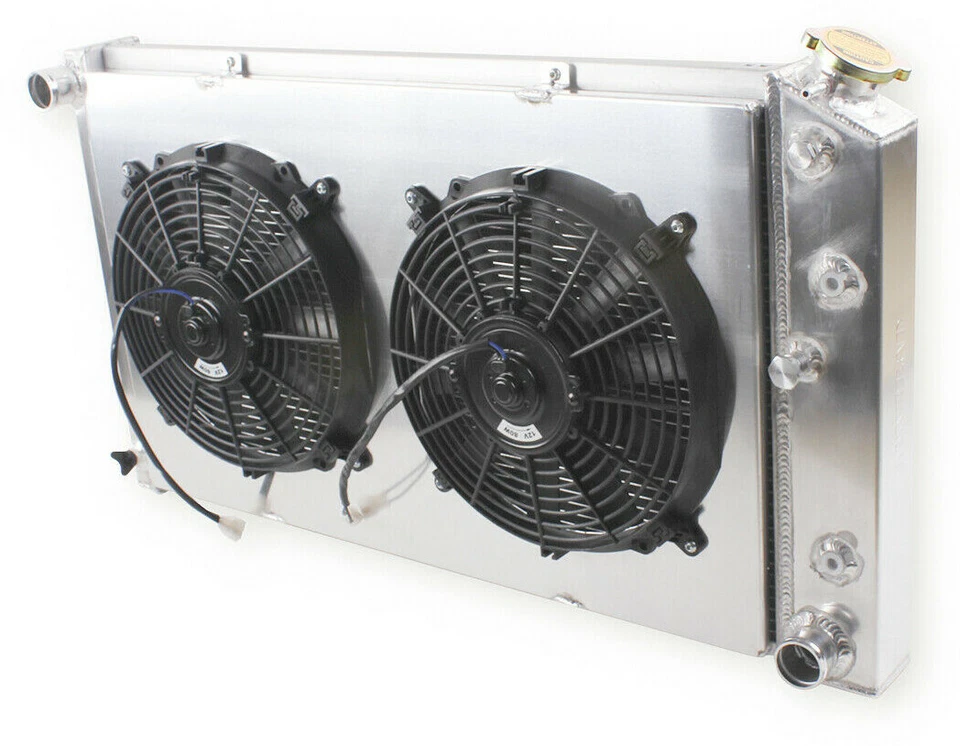 CC161 Radiador de aluminio con núcleo de 3 filas + Cubierta + 2 ventiladores para Oldsmobile Delta 88 1968-1985 Foto 1 de 4