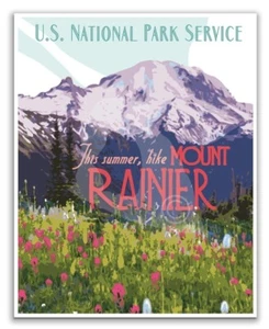 Mount Rainier National Park Vintage Style Travel Poster, Mount Rainier National - Picture 1 of 4