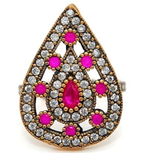 Ottoman Empire Style 1CT Treated Ruby 925 Sterling Silver Ring Sz 7 H1-2 - Imagen 1 de 3
