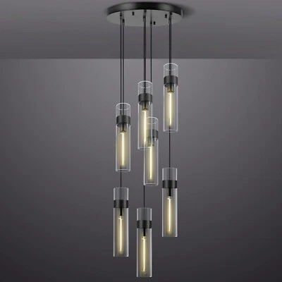 Stairs Pendant Light Modern 7-Light Glass Tube Chandelier Kitchen Foyer - Black - Image 1 of 4