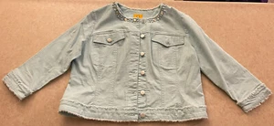 Ruby Rd. Vtg Embellished Button Up 3/4 Sleeve Denim Jean Jacket Women’s 10 Teal - Picture 1 of 12