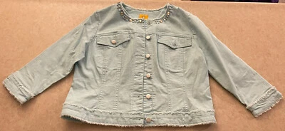 Ruby Rd. Vtg Embellished Button Up 3/4 Sleeve Denim Jean Jacket Women’s 10 Teal - Image 1 of 4