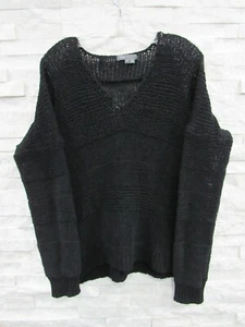 Suéter Vince Negro Algodón Nylon Cinta Hilo Sutil Costilla Calce Relajado Cuello en V M - Imagen 1 de 6