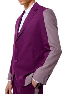 BoohooMAN Single Breasted Blazer Purple Contrast Relaxed Jacket Mens Sz 44 -NEW - Picture 1 of 12