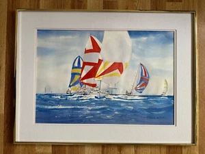 Mafalda de Silva Licht & Luftig Blick auf Segelboote Aquarell Gemälde gerahmt/Schild - Bild 1 von 4