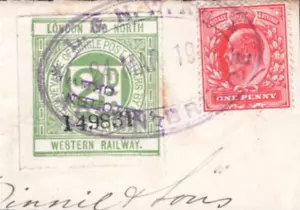 GB RAILWAY L&NWR Letter Stamp 2d *ACTON BRIDGE*Station Oval 1902 1d Piece SS3531 - Picture 1 of 6