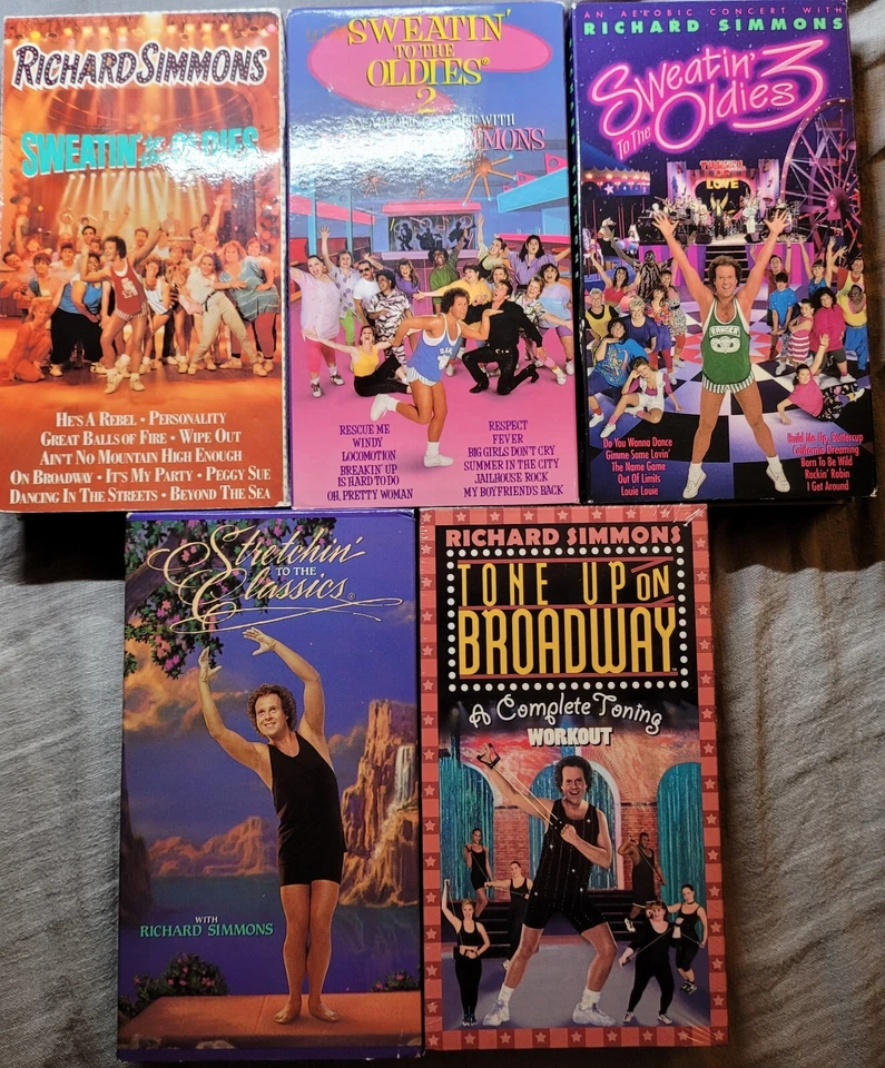 5 tape Richard Simmons VHS lot: Sweatin' 1-3, Stretchin' to the Classics + Foto 1 de 4
