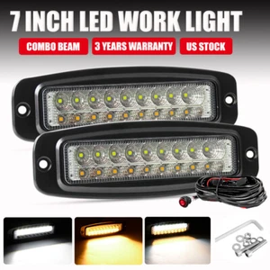 Pair 7 inch Flush Mount LED Work Lights Bumper Reverse Amber&white Pods + Wiring - Picture 1 of 13