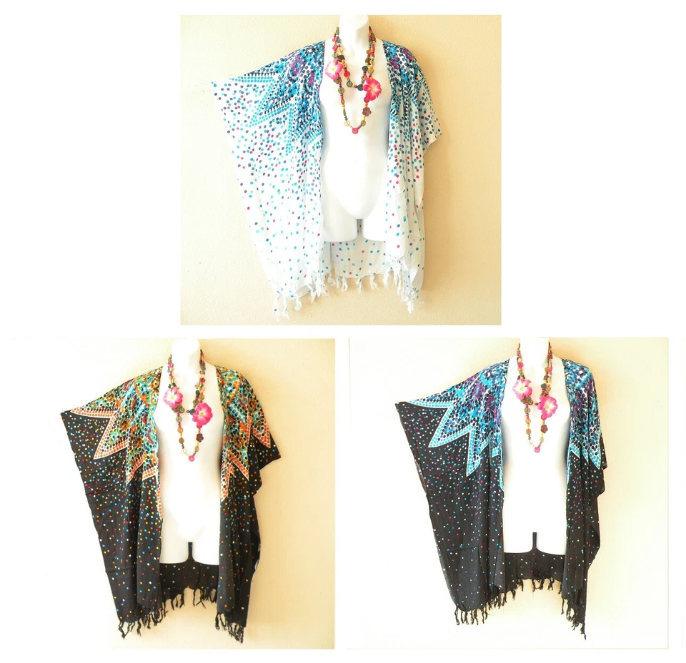 CG31 Polka Dot Batik Women Kaftan Plus Cover Up Open Duster Cardigan - up to 5X - Image 1 of 1
