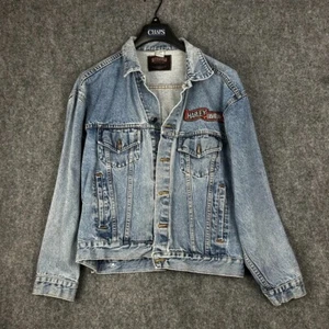 Vtg Butterfield Stage Denim Jacket L 100% Cotton Jean Coat Harley Davidson Logo - Imagen 1 de 9
