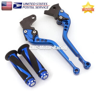For Yamaha XT350 1985-1995 XT600 1984-1986 Brake Clutch Levers & Grips Long Blue - Image 1 of 4
