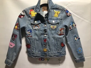 Levis Jean Jacket Youth10-12 Yrs Denim Button Up With 25 Patches Pokémon Sonic - Picture 1 of 18