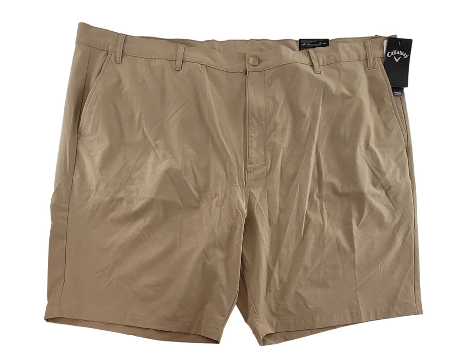 Size 52 Big Mens Callaway Golf Flat Stretch Shorts Polyester Blend 9"I Khaki