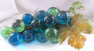 Mid-MCMs Blue/Green Glass Grape Cluster On Authentic Wood Branch - Picture 1 of 3
