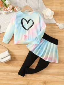 2-Piece Toddler Girls' Heart Graphic Outfit - Pastel Tye Dye pattern Size 4-5 - Picture 1 of 7