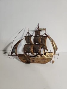 MCM Vintage geschweißtes Kupfer Mid-Century Skulptur Segelschiff Boot 11,5" x 9,5" - Bild 1 von 9
