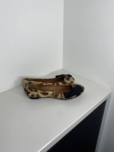 Marks And Spencer M&S Size 4 Leopard Print Flats Black Bow Dolly Shoes - Picture 1 of 12