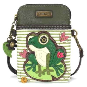 NEW CHALA FROG GREEN WHITE STRIPE CELL PHONE CROSSBODY PURSE ADJUSTABLE STRAP - Picture 1 of 5