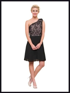 REVIEW Briya Black Lace One Shoulder Pleated Dress Cocktail Party Event Size 10 - Picture 1 of 7