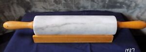 Marble Rolling Pin w/Wooden Handles & Cradle, Gray & White