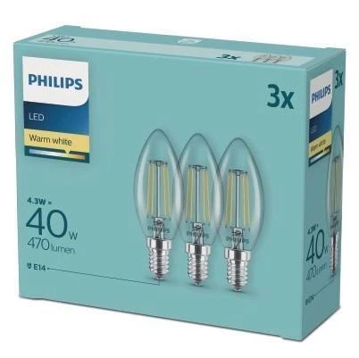 2packs of Philips LED Bulbs Set 3x E27 4.3W = 40W warm white 2700K - Image 1 of 1
