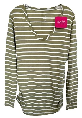 Isabel Maternity Women's Long Sleeve Scoop Neck Shirred Top Size M Green Striped - Image 1 of 4