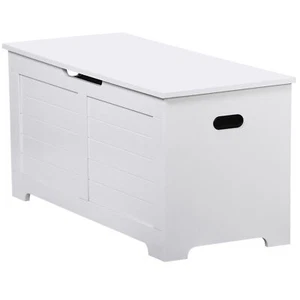 White Finish Storage Chest Trunk Box Organizer with Safety Hinge Sturdy Entryway - Picture 1 of 24