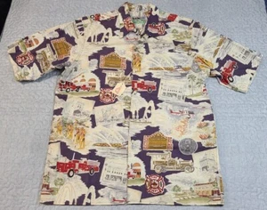 REYN SPOONER Vintage LAFD Los Angeles Fire Dept Hawaiian Shirt Navy Blue Small - Picture 1 of 6