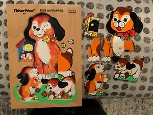 VINTGE 1979 FISHER PRICE WOODEN DOGS AND PUPPIES PUZZLE 100% Complete NICE Rare