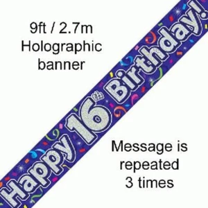 9FT Happy 16th Birthday PURPLE Streamer Party Banner Teenager Girls Celebration - Picture 1 of 3