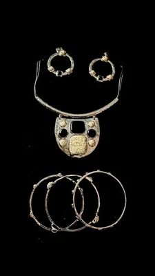 Nuevo sin etiquetas Conjunto de collar babero tono plata Chico’s/piedras sintéticas de búfalo blanco y negro Foto 1 de 4