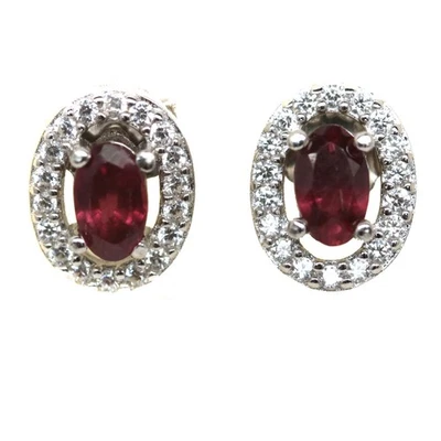 Prata esterlina 925 3 x 5 mm. Brincos de rubi vermelho e zircão branco Black Friday - Imagem 1 de 4