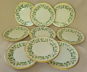 (9) Lenox Holiday Bread & Butter Plates 6,5” Holly Berry 24 Kt Mint USA - Picture 1 of 8