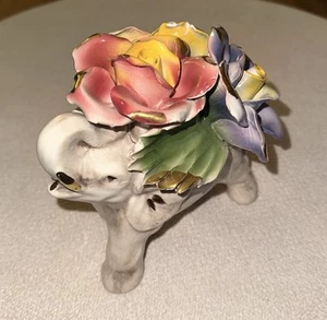 Vintage Capodimonte Elephant with Flowers Marked N Crown Italy Repaired READ - Picture 1 of 16