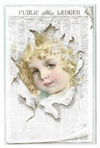 Victorian Trading Card - Lion Coffee - "Girl in Newspaper" (1G7) - Picture 1 of 2
