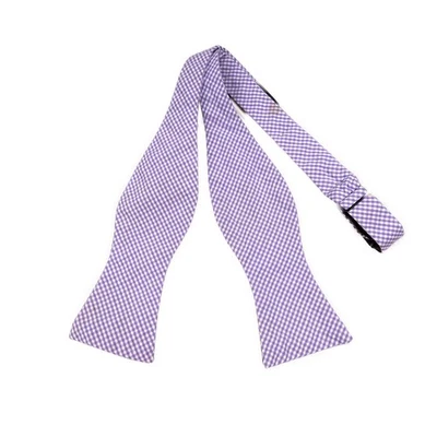 Pajarita alta de algodón para hombre púrpura blanco algodón a cuadros hecha en EE. UU. Spot Foto 1 de 4