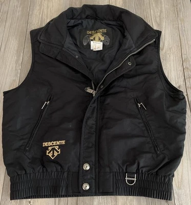 Descente Mens Full Zip Snap Button Ski Vest Jacket Black Vintage Small - Image 1 of 4