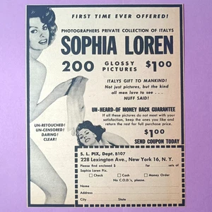 Sophia Loren pin-up print ad for 200 pictures vintage 1958 - Picture 1 of 2