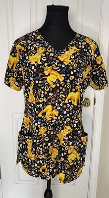 Disney Lion King Simba Scrub Top Women’s Small V-Neck Pockets  - Image 1 of 4