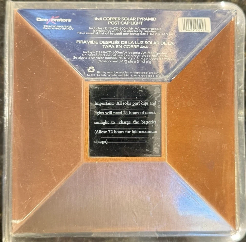 "Nuevo en paquete Dusk To Dawn 4x4 cobre pirámide solar cerca poste tapa luz 4""x4""" Foto 1 de 1