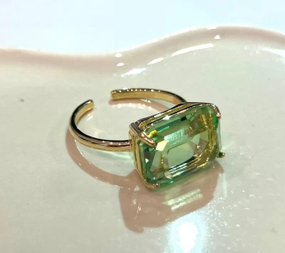 Anel ajustável peridoto cor cristal swarovski feito à mão original novo - Imagem 1 de 4