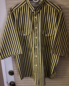 Vintage 1980er M’otto Red Dot Herren Gr. M gestreiftes Hemd mit Knöpfen SS 3/4 gelb rot blau - Bild 1 von 24